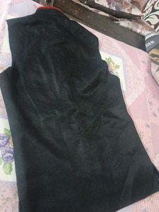 Men's Black Nehru Jacket with Red Trim