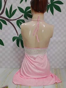 (100)Pink Lace Babydoll Lingerie