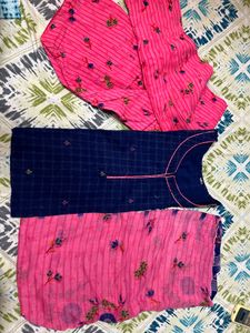 Pink & Blue Floral Kurta Set