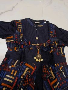 Elegant Navy Blue Printed Maxi Dress