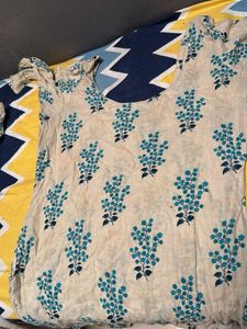 Cream Kurta with Blue Floral Print