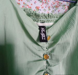 Ruched Crop Top (Pastle Green And Floral Print)