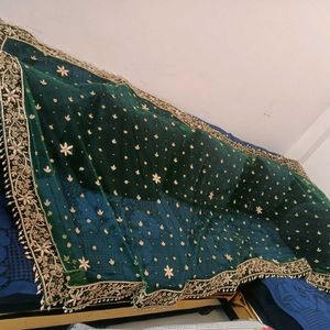 Elegant Emerald Green Bridal dabka Lehenga