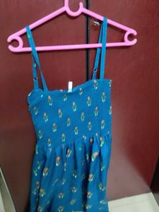 Blue Smocked Floral Print Mini Dress