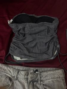 Grey retro Ruched Tube Top