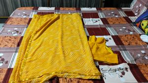 Vibrant Yellow laheriya Saree with Blouse