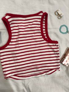 Pink and white stretchable tank top