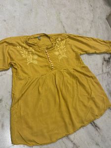 Mustard Embroidered Top/Short Kurti