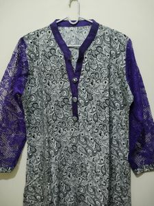 Mango Print Purple Kurta With Net Sleeves