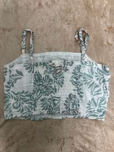 Green Floral Print Crop Top