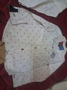 White Linen Band Collar Shirt