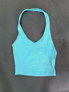 Aqua Blue Halter Neck Crop Top