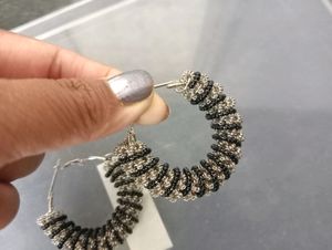 Small Beads Black And Silver Round Earring ( Pair 1)