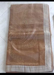 Embroidered Brown Saree with Blouse Piece
