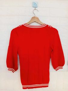 Chic Red Knit Top with Bow Details