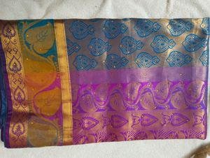 Pattu Saree With Blue And Pink Shade