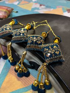 Navy Blue &amp; Golden Lehenga Latkan – Set of 4