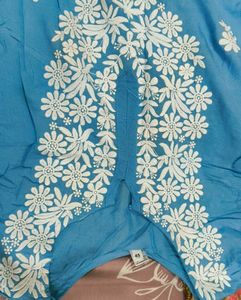 Sky Blue Kurta Set with White Embroidery