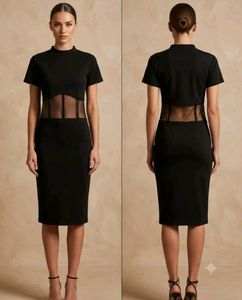 Chic Black Sheer Panel Mini Dress(medium)