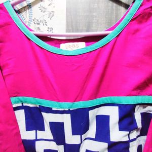 Vibrant Pink & Blue Kurta Set