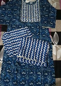 Blue Chevron Print Kurta Set