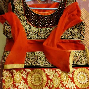 Elegant Orange &amp; Black Embroidered Salwar Kameez