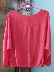 Coral Blouse with Long Sleeves