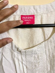 White Kurta with Pintuck &amp; Lace Detail