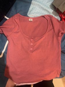Ribbed Knit Top with Buttons