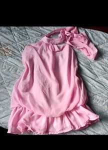 Elegant Pink Halter Neck Dress