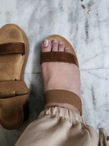 Brown Elastic Strap Sandals