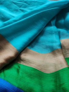Beautiful Blue Saree with Striped Border