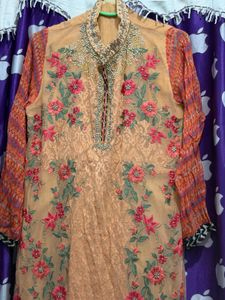 Embroidered Orange Kurti with pant