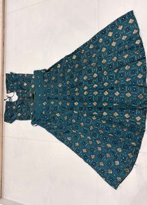 Teal Geometric Print Lehenga Skirt