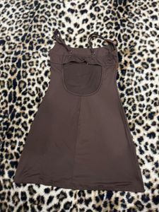 Brown Embellished Mini Dress
