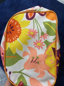 Clinique Cosmetic Bag White Orange Floral Zip
