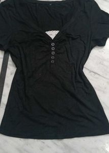 Black lace trim v-neck top