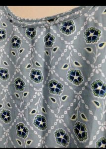 Chic Blue Floral Sleeveless Kurti