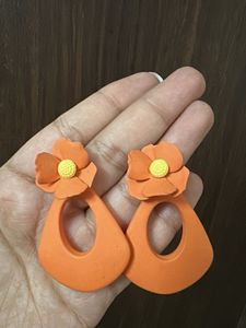 Orange Flower Hoop Earrings