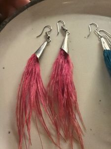 Boho Feather Earrings - Pink &amp; Blue