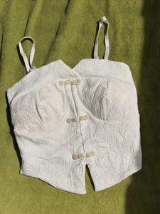 Chic White Textured Bustier Top