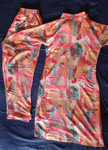 Vibrant Floral Print Kurta with Pants Set