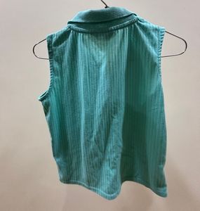 (Negotiable)Sleeveless Ribbed Polo Top