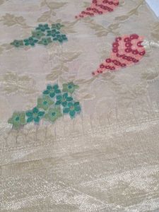 Elegant Beige Saree with Floral Motifs