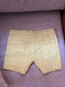 Yellow Denim Shorts with Lace Detail