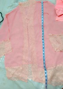 Sheer Pink Lace Robe &amp; Lingerie Set