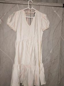Cream Puff Sleeve Tiered off white Dress