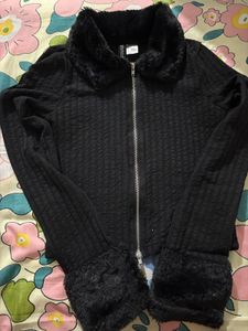 Black Faux Fur Trim Jacket