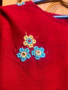 Red Embroidered Kurta Set