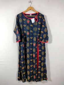 Navy Blue Printed Casual Kurta (Women's)